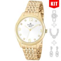 Relógio CHAMPION KIT feminino dourado strass CN26251W
