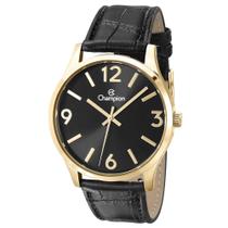 Relógio CHAMPION masculino dourado couro preto CN20613P