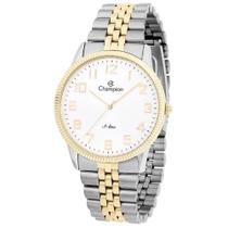 Relogio Champion masculino dourado e prata slim fino prateado bicolor misto com numeros CN21130B