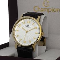 Relogio Champion Masculino Dourado Pulseira Couro Analogico