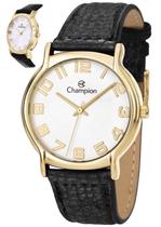 Relógio Champion Masculino Dourado Pulseira Couro QTZ