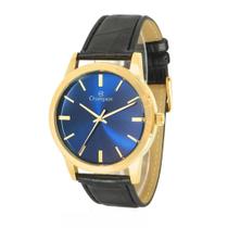 Relogio Champion Masculino dourado pulseira de couro fundo azul CN20702S