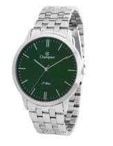 Relogio Champion masculino prateado slim fino verde CN21103G