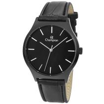 Relogio Champion masculino preto social executivo minimalista classico pulseira de couro a prova dagua CN20597P