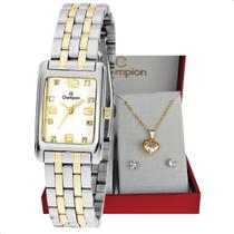 Relogio Champion Misto Quadrado Feminino CN28366B + Semi Joia