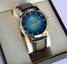 Relogio champion prateado visor azul couro cn20828f