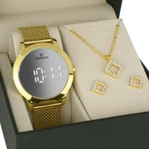 Relogio Champion Pulso Feminino Digital Dourado Prova D'agua