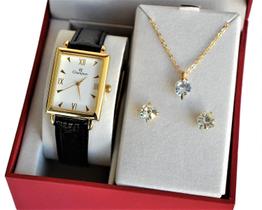 Relogio champion quadrado couro visor branco ch20208w + kit semi joia Relogio champion quadrado couro visor branco ch20208w + kit semi joia