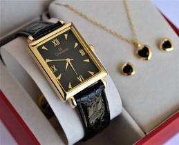 Relogio champion quadrado couro visor preto ch20208o + kit semi joia Relogio champion quadrado couro visor preto ch20208o + kit semi joia