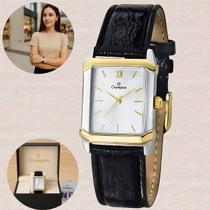 Relógio Champion Quadrado Feminino Elegante Analógico Resistente água 3ATM Social Fashion Prateado e Dourado Pulseira de Couro CH24106S Relógio Champion Quadrado Feminino Elegante Analógico Resistente água 3ATM Social Fashion Prateado e Dourado Pulseira de Couro CH24106S