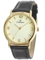 Relógio Champion Redondo Caixa Dourada Pulseira couro Preta CN20944B - Magnum