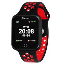 Relógio Champion Smart Bluetooth 4.0 Preto Pulseira Preta e Vermelha CH50006V Smartwatch