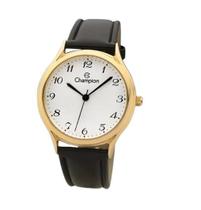 Relógio Champion Unisex Dourado Pulseira Couro Preto Ch22233m