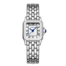 Relógio CHEETAH Silver para mulheres com pulseira vintage e estojo retangular