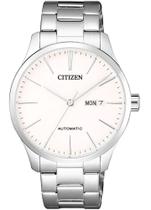 Relógio Citizen Masculino Automático - Prata com Fundo Branco e Calendário
