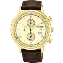 Relógio CITIZEN masculino cronógrafo dourado couro TZ21143X