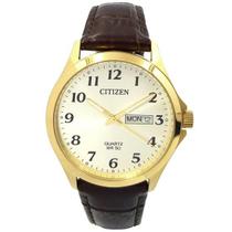 Relógio Citizen Masculino Dourado Pulseira Couro Marrom TZ20813X