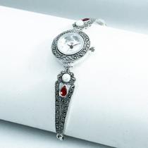 Relógio Com Marcassitas E Rubi Indiano Prata 925 - Atraktiva Jóias