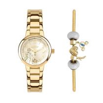 Relógio Condor Coleção Disney Cinderela Dourado Elegante + Pulseira Berloque
