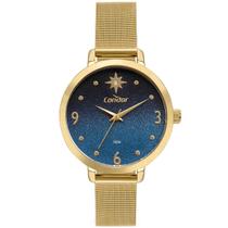Relógio Condor Feminino - Dourado com Mostrador Azul Céu Brilhante