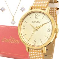 Relógio Condor Feminino Dourado Original Com Colar E Brincos