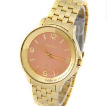 Relógio Condor Feminino KIT - Dourado com Fundo Rosa