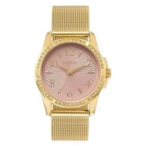 Relógio Condor Feminino KIT - Dourado com Fundo Rosê Pulseira de Esteira