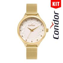 Relógio CONDOR kit feminino floral dourado CO2036MWI/K4D