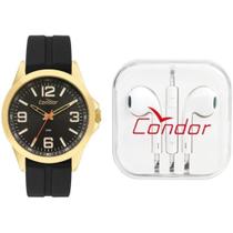 Relógio Condor Kit Masculino - Dourado com Pulseira de Silicone Preta
