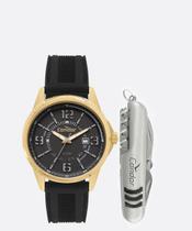 Relógio Condor Kit Masculino - Dourado com Pulseira Preta de Silicone e Fundo Preto