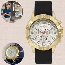 Relógio Condor Masculino Analógico Cronógrafo Pulseira Silicone Prova Dágua 50 Metros Redondo Robusto Casual Esportivo Dourado COVD54BE/2K