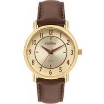 Relógio Condor Masculino - Dourado com Pulseira de Couro Marrom