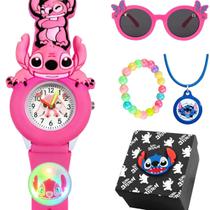 Relogio Crianca Menina + Oculos Sol + Caixa stitch colar pulseira ajustavel silicone presente pulseira colorida lillo Relogio Crianca Menina + Oculos Sol + Caixa stitch colar pulseira ajustavel silicone presente pulseira colorida lillo