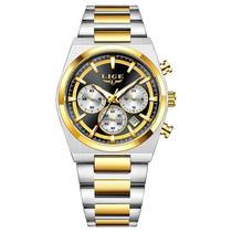 Relógio Cronógrafo Esportivo Militar Masculino À Prova D'água LIGE Business Fashion Steel Quartz