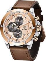 Relógio cronógrafo masculino analógico BENYAR com pulseira de couro BY5165M, Brown Rose Gold