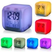 Relógio Cubo C/ luz Led 5x1 termometro alarme luminaria colorido