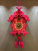 Relógio Cuco de Parede Madeira Laqueada Pink Bird Time 90cm