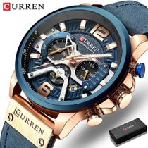 Relógio curren 8329 azul cronografo original couro social masculino todo funcional analogico