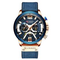 Relógio Curren 8329 Luxo Couro Azul Original