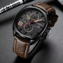 Relógio Curren Couro Fashion 8 Marrom Preto M8324 - 46mm