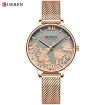 Relógio Curren Feminino 9065 Rose Gold Florido Luxo Garantia