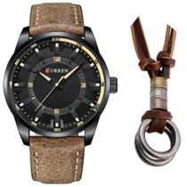 Relógio Curren Masculino Original Militar + Colar Dois Anéis