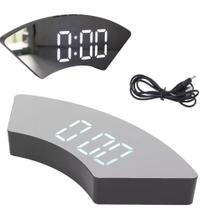 Relógio Curvado LED Display Espelhado Alarme Temperatura Decoração USB - EMB-UTILIT