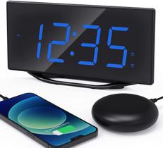 Relógio de alarme super alto para adultos sonolentos pesados, despertador vibratório com carregador USB, despertador digital para quarto com shaker de cama, backup de bateria, display grande de 8,7