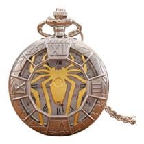Relógio De Bolso Aranha Dourado Com Corrente Estojo