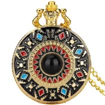 Relógio De Bolso Feminino Mandala Corrente Aço Inox E Estojo