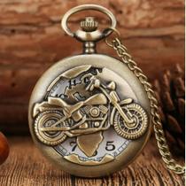 Relógio de Bolso Masculino Retro - Design de Motocicleta com Corrente e Pingente