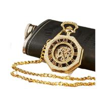 Relógio De Bolso Mecânico Esqueleto Dourado Para Homens Com Mostrador Hexagonal Estilo Steampunk Relógio De Bolso Mecânico Esqueleto Dourado Para Homens Com Mostrador Hexagonal Estilo Steampunk