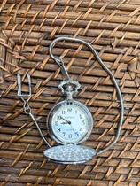 Relógio de Bolso Prata Águia e Flores Retrô - Aço Cirúrgico