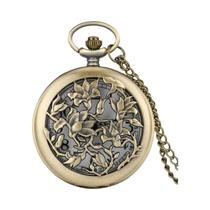 Relógio De Bolso Vintage Feminino Em Bronze Com Design De Flor Oca, Presente De Natal